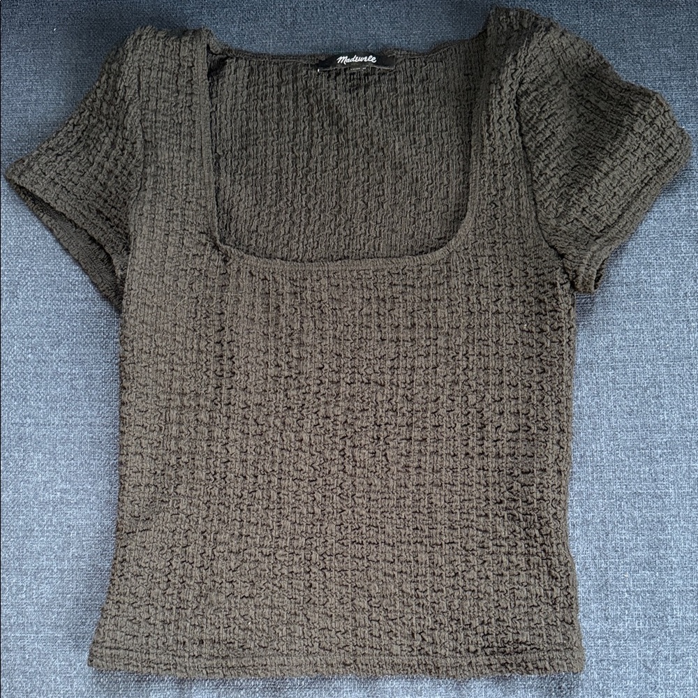 Madewell Textured Short Sleeve Top in Olive Brown